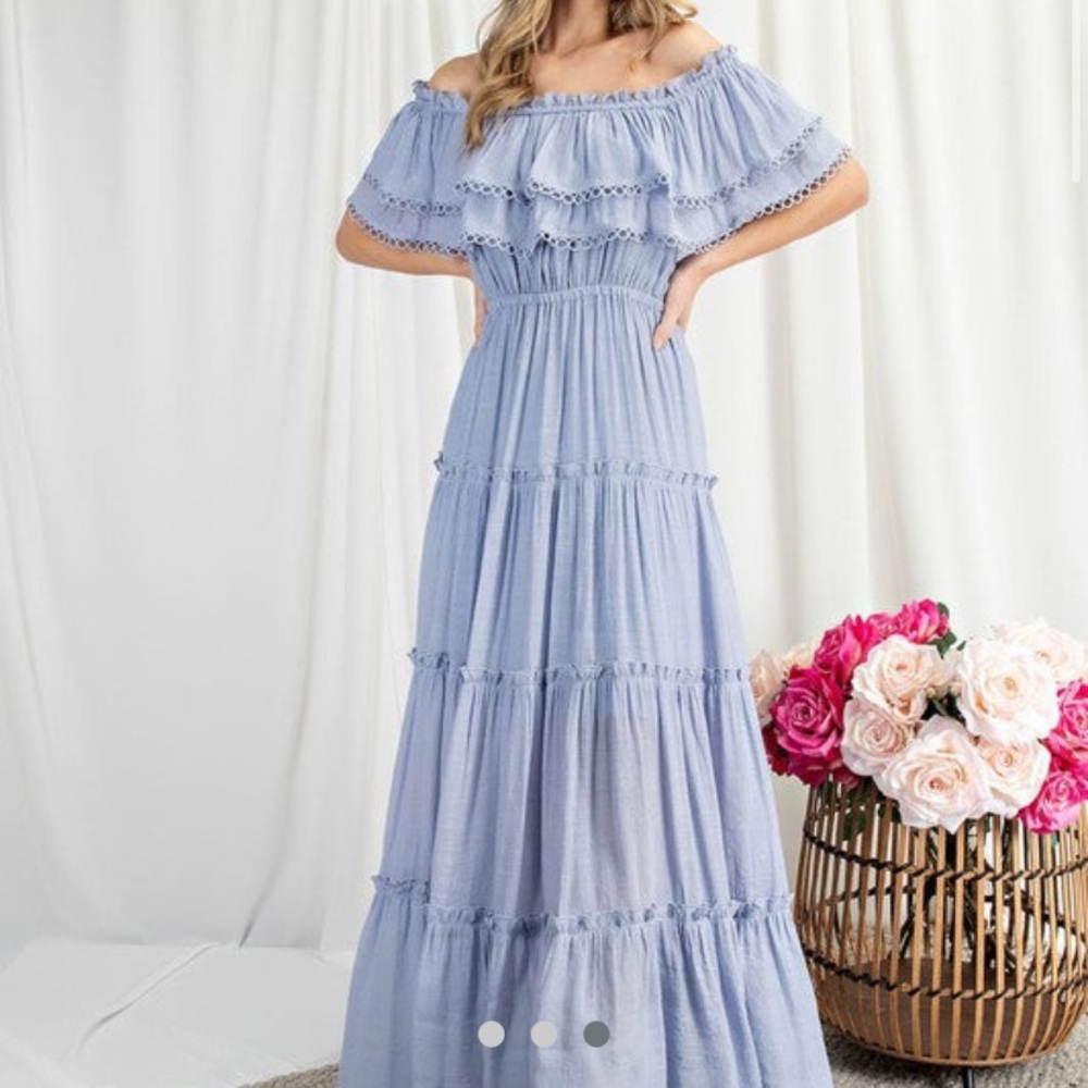 Off the shoulder tiered maxi dress